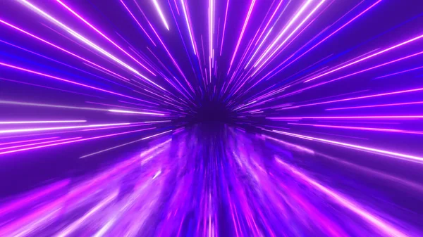 Parlak Neon Çizgilerle Uzayda Uçmak Hiper Uzay Modern Ultraviyole Işık — Stok fotoğraf