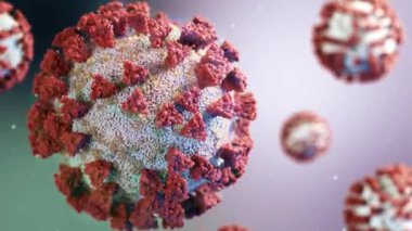 Araştırmacılar için COVID-19 'un yüzeyinin 3 boyutlu görüntülenmesi. Bakteri rotasyonu. Şiddetli akut solunum sendromu Coronavirus SARS-CoV-2, eski adıyla 2019-nCoV. Kusursuz 3D döngü oluşturucu