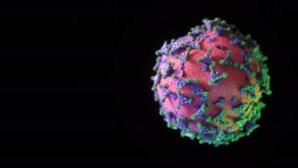 Rotation av en virusmolekyl på en svart isolerad bakgrund. Realistisk 3D-återgivning av Coronavirus 2019-nCoV. SARS-CoV-2, känd som 2019-nCoV, COVID-19. Sömlös loop animation. — Stockvideo