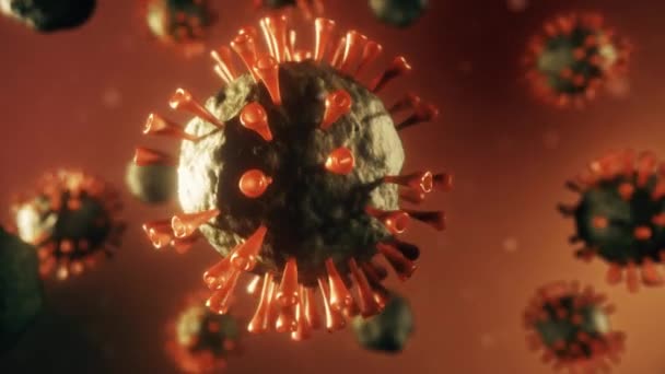 Modelo realista de virus mortal. Células virales bajo el microscopio. Lazo inconsútil 3d render — Vídeos de Stock