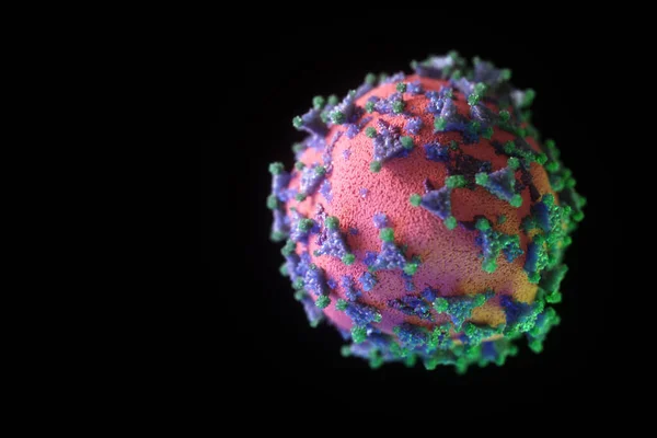 Koronawirus 3d Ilustracja przedstawiająca strukturę wirusa epidemii na bakterii czarnej izolowanej — Zdjęcie stockowe