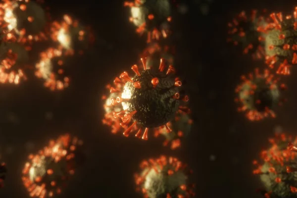 Dangerous virus 3d иллюстрация для научных исследователей. Бактерии под микроскопом. Коронавирус . — стоковое фото