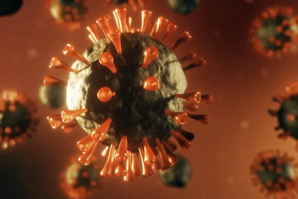Dangerous virus 3d иллюстрация для научных исследователей. Бактерии под микроскопом. Коронавирус . — стоковое фото