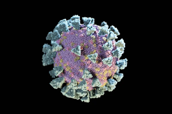 Коронавирус 3D показывает структуру микровируса на черной изолированной беконе — стоковое фото