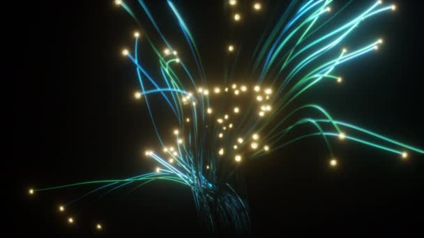 La fibre optique abstraite se propage sur le fond noir. Animation de style technologique . — Video