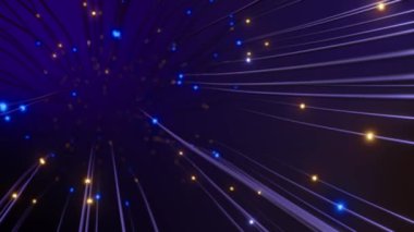 Mavi sinyalin kabloyla yayılması. Kabloların arkasındaki kameranın hareketi. Dijital dünyada bilginin yayılması ve iletilmesi kavramı. Kusursuz 3D döngü oluşturucu