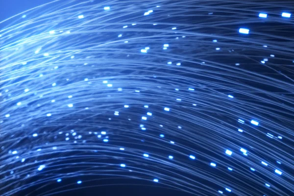 Digital data transmission via fiber optical fibers. The pulses of the signal tend along the wires. 3d illustration