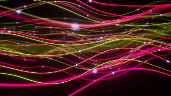 抽象纤维线 摘要发光光纤线路 用于高速互联网连接的快速数据传输的明亮光束 3D说明 — 图库照片