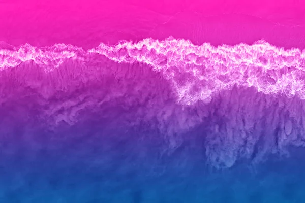 Helle Farbenfrohe Ansicht Des Strandes Ultraviolettem Neon Ungewöhnliche Farbkombination Magische — Stockfoto