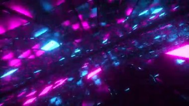 Sonsuz neon ve metal küpler içinde uçmanın soyut, kusursuz döngülü animasyonu. Modern mor renkli ışık tayfı. VJ döngüsü.