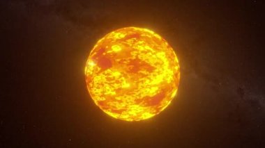 Güneş patlamalarıyla güneş yüzeyi. Güneş uzayda üç boyutlu yıldız arkaplanına karşı dönüyor. NASA tarafından döşenmiş bu klibin elementleri. Kusursuz döngü 3d canlandırması