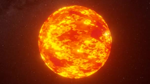 Zonneoppervlak met zonnevlammen. De Zon draait in de ruimte tegen een 3D ster achtergrond. Elementen van deze clip geleverd door NASA. Naadloze lus 3d animatie — Stockvideo
