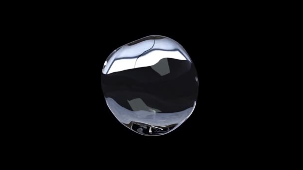En kristallklar droppe vatten rör sig på en isolerad svart bakgrund. Sömlös slinga 3d render — Stockvideo