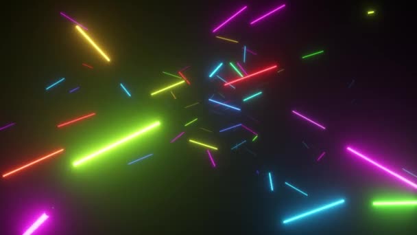 Oneindige vlucht in de ruimte tussen TL-neon lampen. Moderne regenboog spectrum. Naadloze lus 3d renderen. — Stockvideo