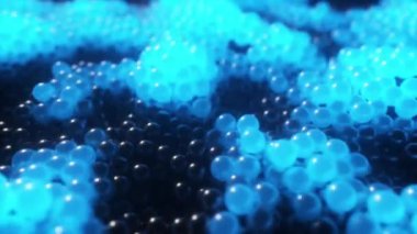 Soyut hareketlerle mavi renkli dinamik parlayan toplar. Kusursuz 3D döngü oluşturucu