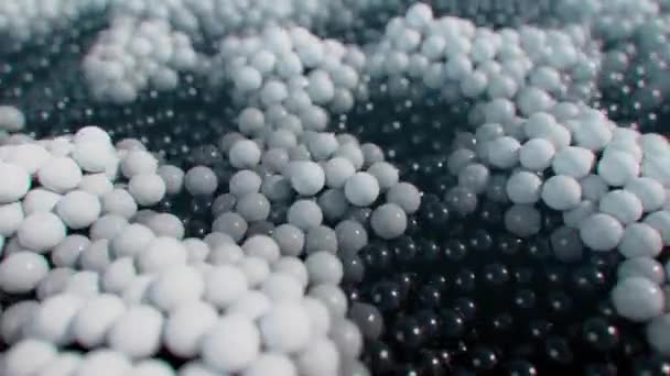 Balles dynamiques noires et blanches sur une surface d'onde mobile. Boucle sans couture rendu 3d — Video