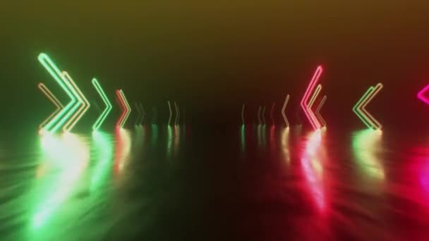 Fast flight in space with the direction of movement of the neon arrows. Abstract laser background. Seamless loop 3d render — Stock Video