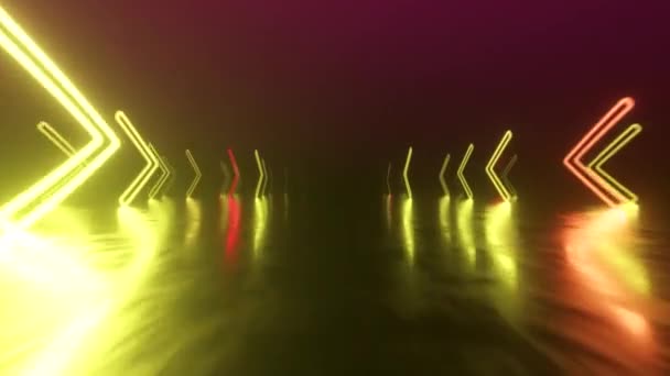 Fast flight in space with the direction of movement of the neon arrows. Abstract laser background. Seamless loop 3d render — Stock Video
