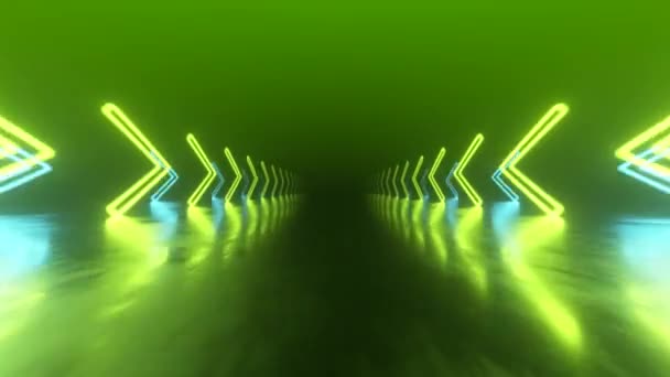Snelle vlucht in de ruimte met de bewegingsrichting van de neon pijlen. Abstracte laserachtergrond. Naadloze lus 3d renderen — Stockvideo