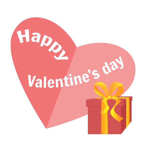 Coffret cadeau rouge avec ruban jaune et coeur pour la Saint Valentin. Fond blanc . — Image vectorielle
