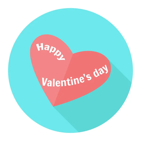 Rood hart in de blauwe cirkel. Pictogram. Platte ontwerp vectorillustratie met lange schaduw. Happy Valentines Day symbool. — Stockvector