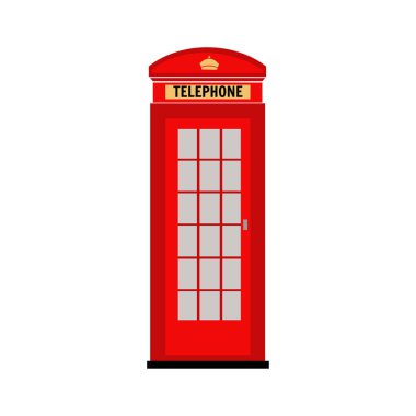 Londra'nın kırmızı telefon kulübesi. Vektör. Resimde. Beyaz bir arka plan üzerinde düz simgesi.