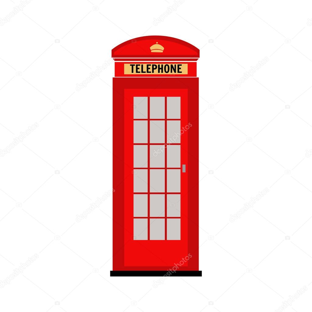 Red telephone booth in London. Vector. Illustration. Flat icon on a white background.