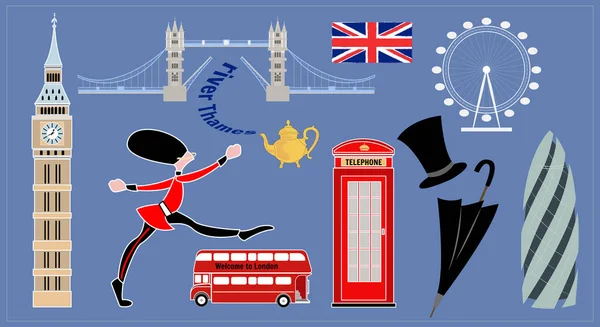 Londen bezienswaardigheden. Verzameling van beelden - traditionele symbolen van Engeland. — Stockfoto