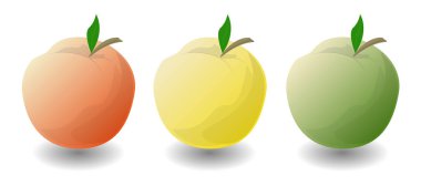 Beyaz arkaplanda üç elma.