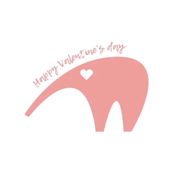 Joyeuse Saint-Valentin. Éléphant rose avec un cœur dans les yeux . — Image vectorielle