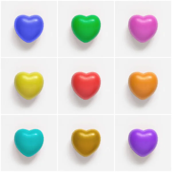 Collage de formes de coeur colorées sur fond blanc — Photo