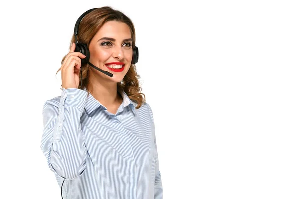 Schöne Frau mit Headset — Stockfoto