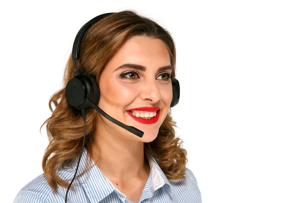 Nahaufnahme Porträt eines lächelnden Mädchens mit Headset — Stockfoto