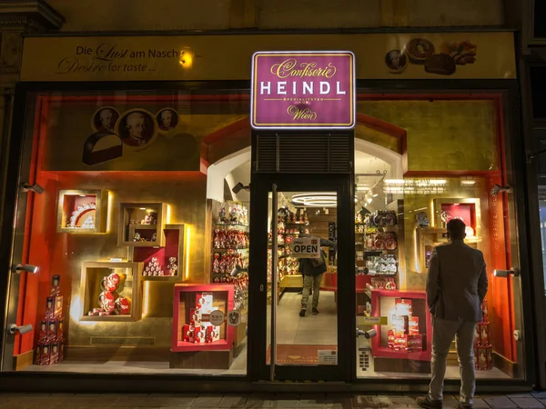 Vienna Austria November 2019 Heindl Confiserie Logo Front Main Shop — Stock Photo, Image