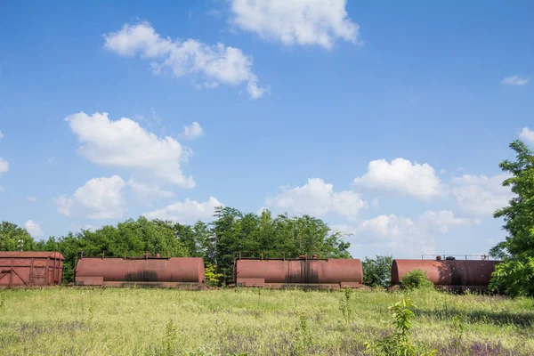 Verlassene Waggons Alte Und Rostige Kesselwagen Die Früher Transportierten Auf — Stockfoto