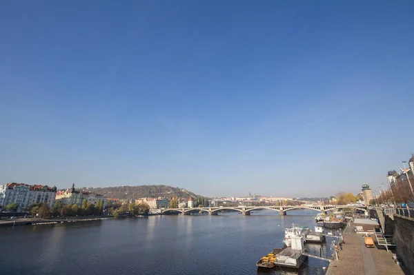 Panorama Van Praag Tsjechië Gezien Vanaf Vltava Rivier Met Een — Stockfoto