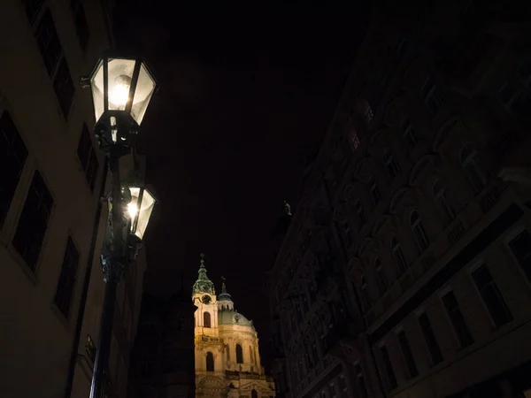 Церква Святого Миколая Kostel Svety Mikulase Church Була Освітлена Вночі — стокове фото