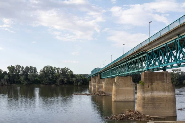 Steel bridge crossing the Sava river between Brcko and Gunja, at the border between Bosnia and Herzegovina and Croatia, an official border crossing of the European Union (EU)