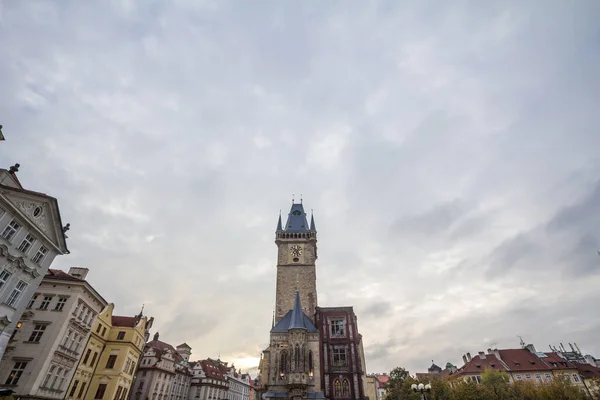 Panorama Old Town Square Staromestske Namesti Focus Clock Tower Old — Stock Photo, Image