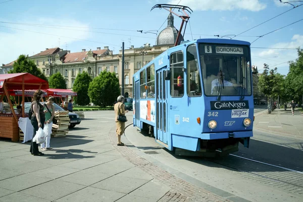 Zagreb Croacia Junio 2008 Tranvía Tatra Kt4 Perteneciente Sistema Zagreb — Foto de Stock