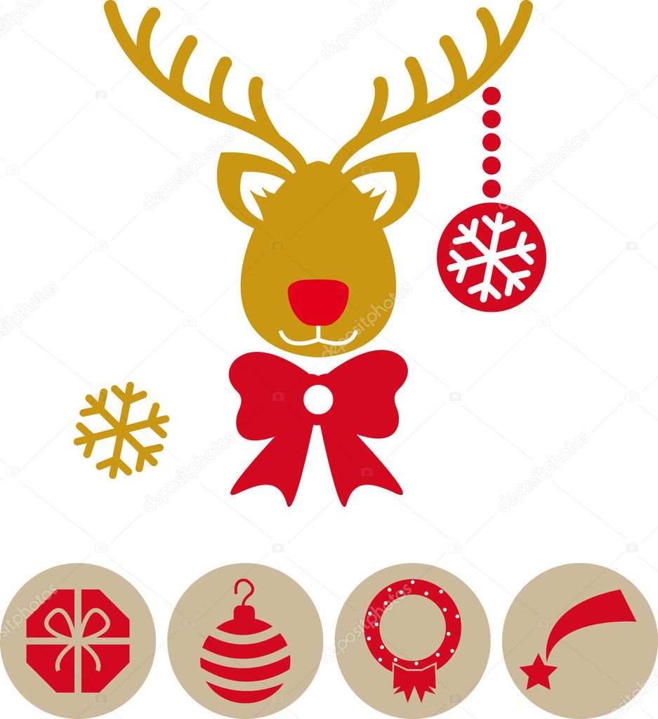 Minimalist reindeer with various Christmas icons