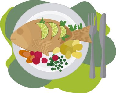 Balık yemek sebze ve limon ile
