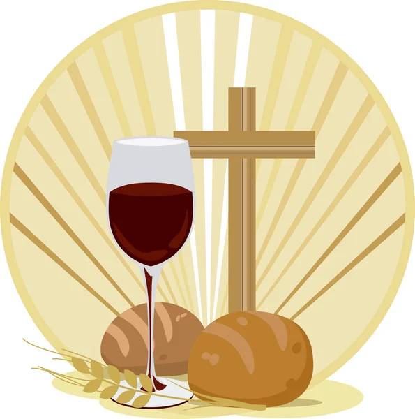 Easter - wine and bread — Stock Vector