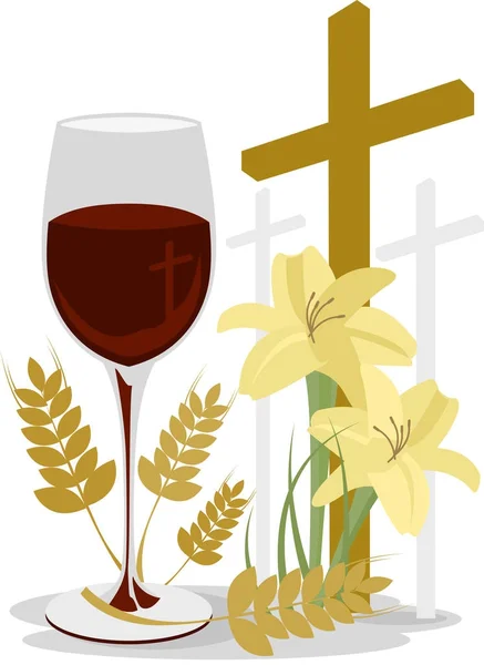 Easter - wine, wheat and lilies — Stock Vector