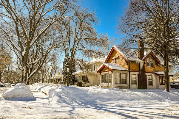 Soleggiato Giorno Inverno Tranquillo Quartiere Minnesota Fotografia Stock