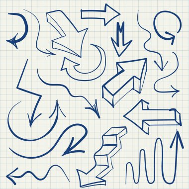  Vektör el çizilmiş oklar ayarlandı