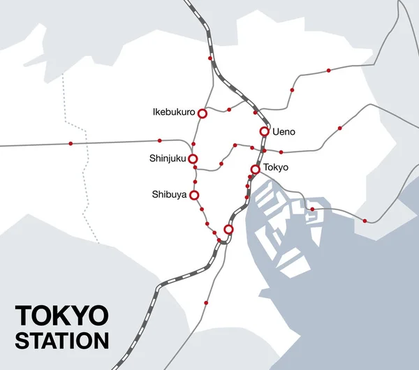 Tokió 23 kerület Japán terület térképe központi állomás vektor illusztráció anyag — Stock Vector