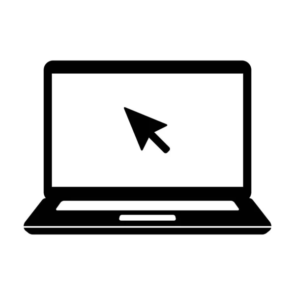 Laptop kliknij kursor czarno-biały materiał ilustracji ikony — Wektor stockowy
