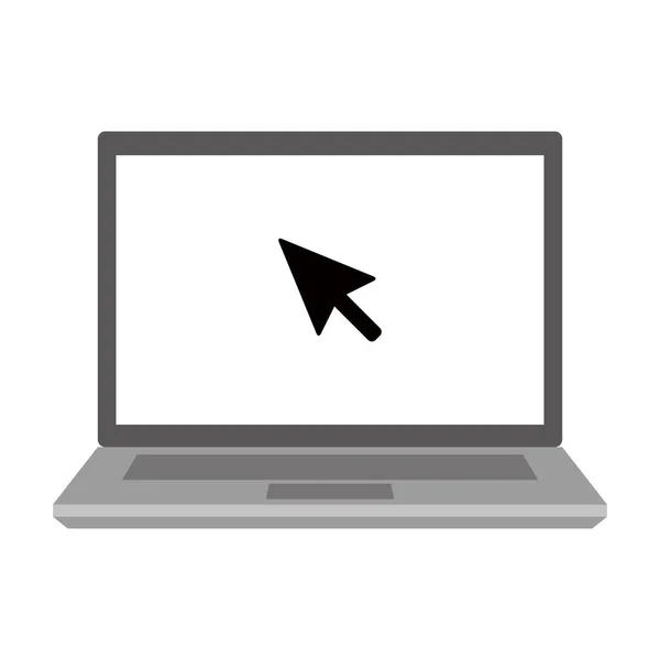 Laptop kliknij kursor czarno-biały materiał ilustracji ikony — Wektor stockowy