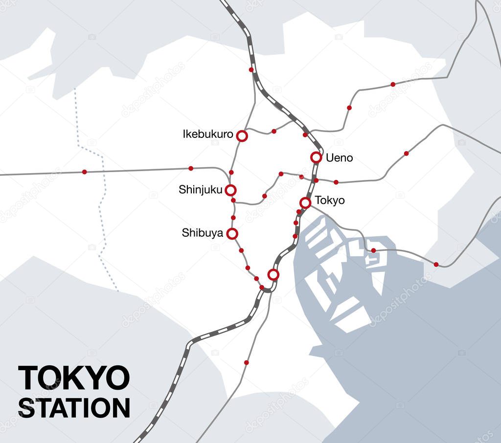 Tokyo 23 wards japan area map central station vector illustration material